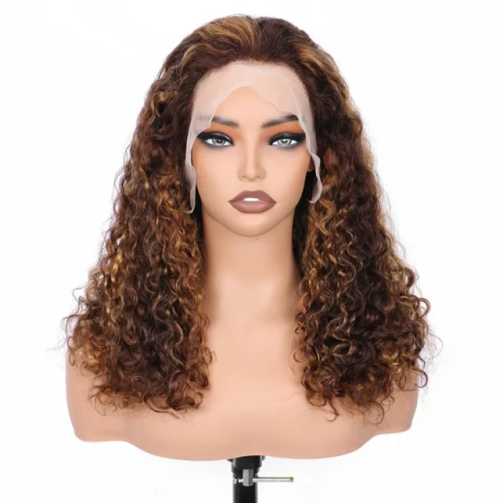 New Arrival Super Double Drawn Pixie Curly P4/27 Highlighted 13x4 Lace Frontal Human Hair Wig